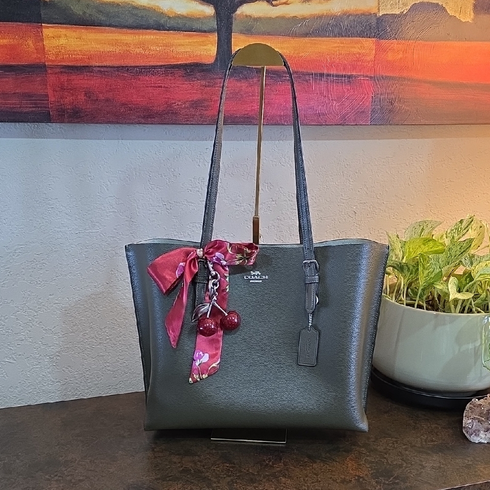 Coach Charcoal Tote with Cherry Pink Accent